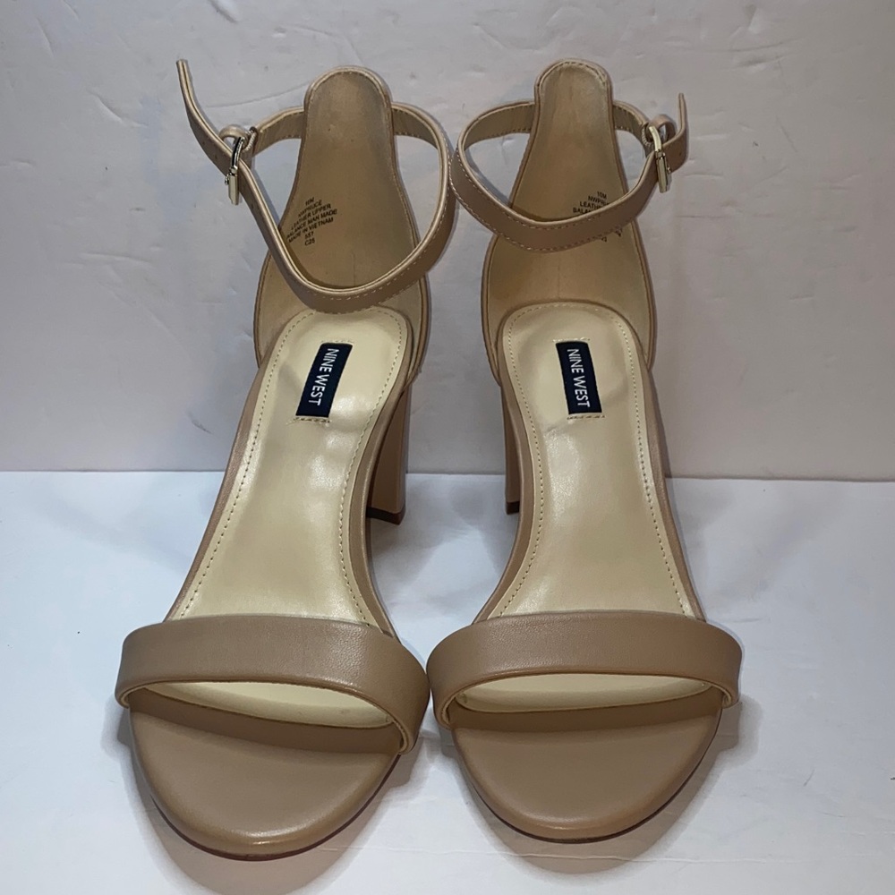 Nine West Nude/Tan Ankle-Strap Block Heel Sandals